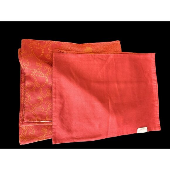 XOCHI Set 5 Woven Cotton Floral & Scroll Rust Muted Orange Placemat Set - Picture 4 of 9